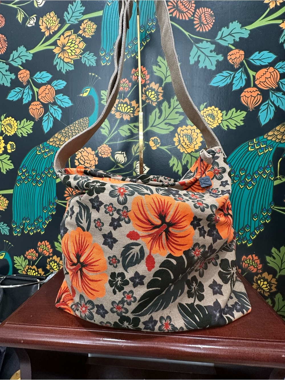 Dolce & Gabbana Floral Canvas Hobo Shoulder Bag Orange Hibiscus Print Italy - Picture 4 of 16